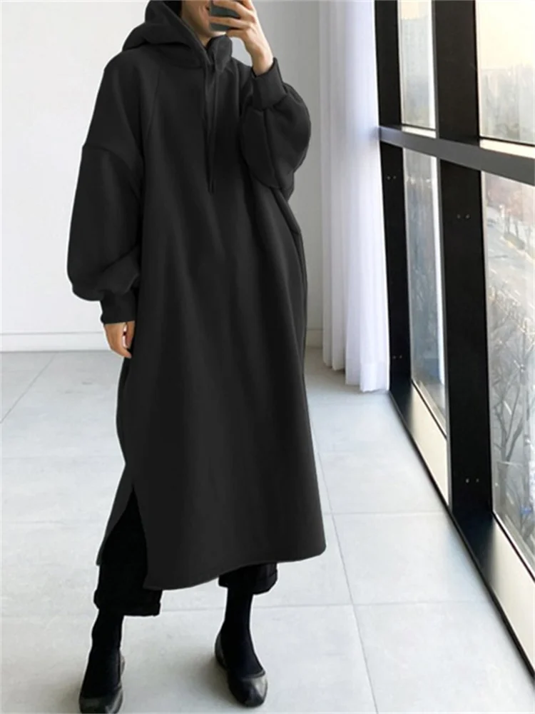 Sweats à capuche longs doublés sourire pour femmes, pull à capuche monochrome, manches longues, mode décontractée, automne et hiver, PVD féminin, Y-Y2K