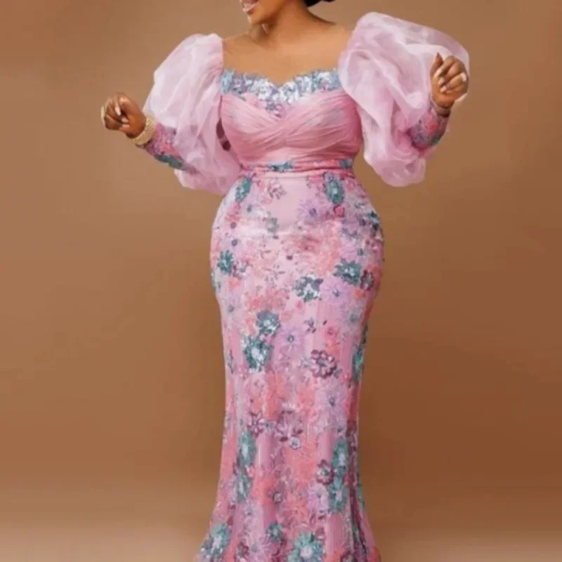 Robe de Soirée Africaine Rose à Manches sulfpour Femme, Tenue Élégante, Vêtement Africain, Automne