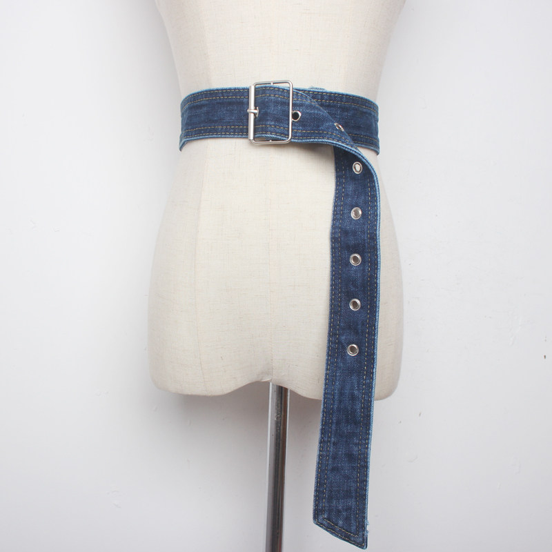 Ceinture en jean pour femme, ceinture décorative bleue pour robe, ceinture de mode, ceinture de taille, boucle à ardillon argenté, ceinture pour jeans