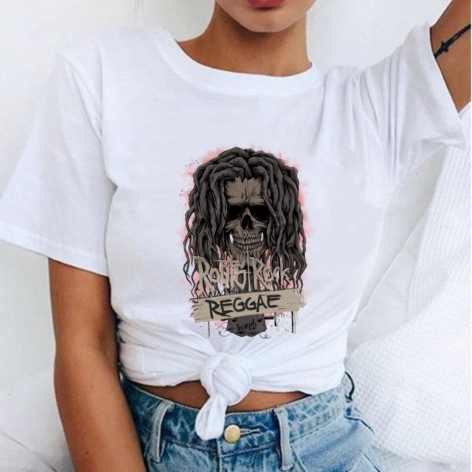 Mode femme T-Shirts Bob Marley imprimé décontracté col rond graphique t-shirt mignon à manches courtes T-shirts été hauts Harajuku chemise