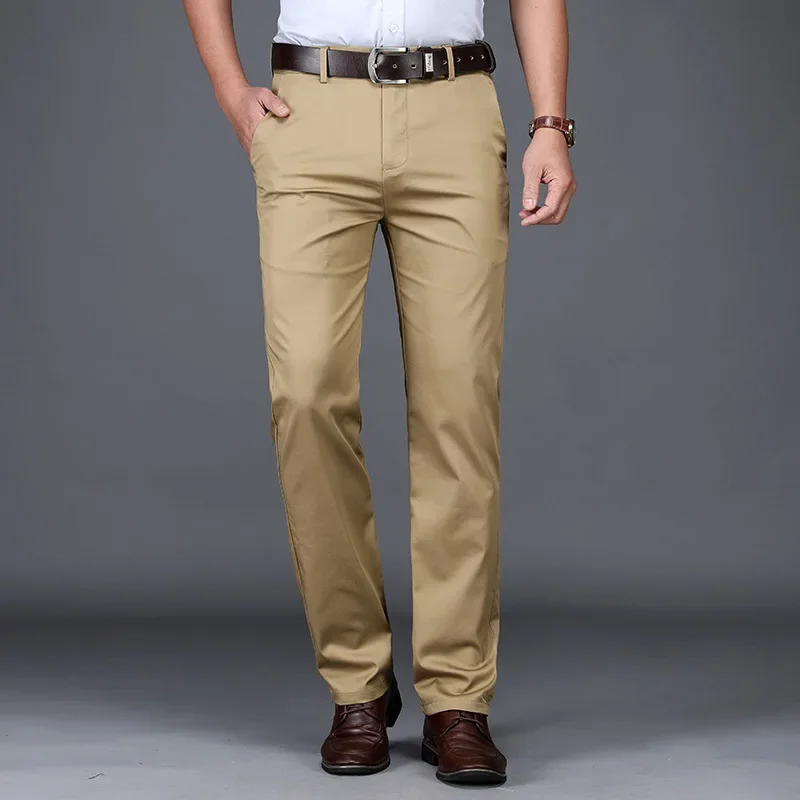 Été mince hommes mince costume pantalon mode affaires décontracté coton vert noir kaki pantalon mâle marque vêtements 30-40