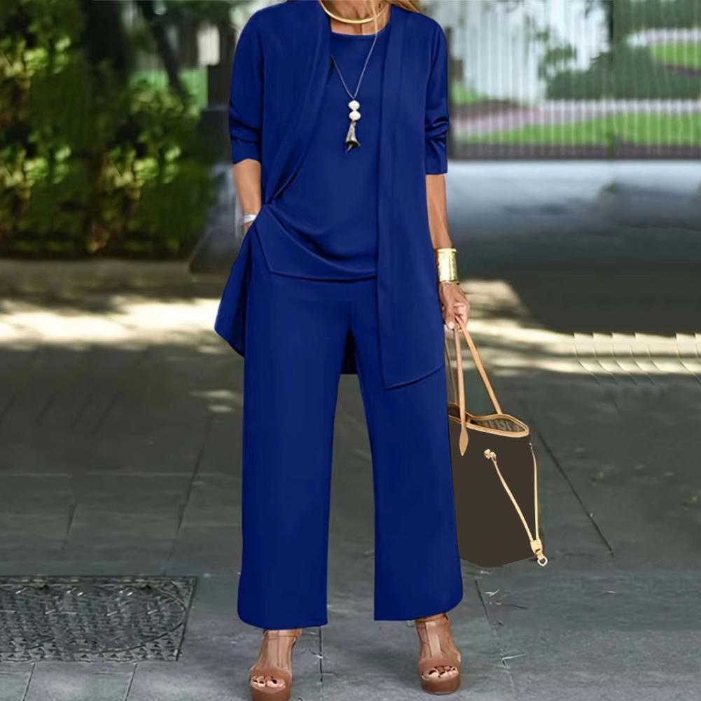 Ensemble de tailleur-pantalon 3 pièces pour femme, cardigan à manches longues, col rond, jambe large, vêtements pour femme, FJFN, tenue de printemps, automne