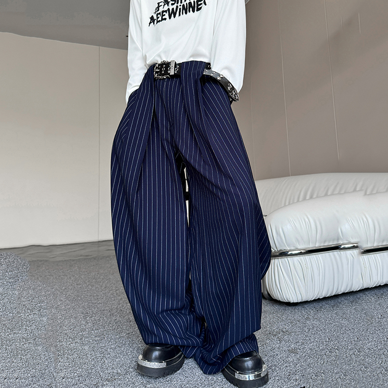 IEFB nouveau Style coréen hommes pantalons décontractés rayé couteau incurvé couleur unie jambe large bas à la mode mâle pantalon à la mode 9W4173