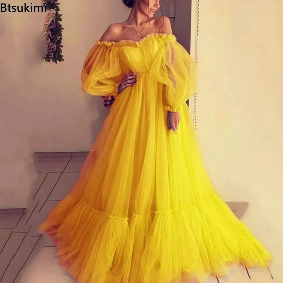 Robe de mariée élégante pour femmes, asymétrique épaule dénudée, manches longues, en mousseline de soie, mi-longue, robe de princesse, dos nu, 2026