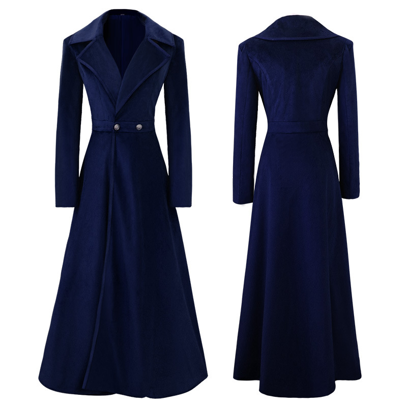Trench-Coat élégant à revers cranté pour femme du 19ème siècle, veste longue en velours, longueur Maxi, gothique victorien, coupe cintrée