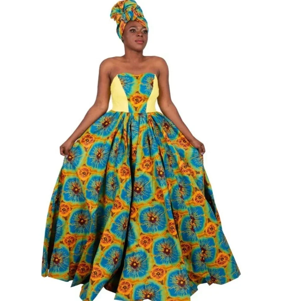 Robe Africaine Dashikis Imprimée pour Femme, Tenue de Bal, de Soirée, Maxi et Sans Bretelles, Vêtement avec Sauna Gratuit, Grande Taille, WY1805