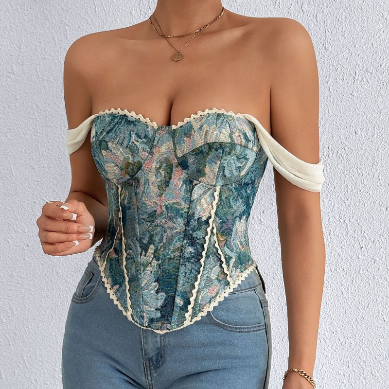 Camisole en arête de poisson imprimé rétro américain pour femme, haut court Slim épissé en dentelle, Streetwear Floral Vintage, débardeur de plage, 2026