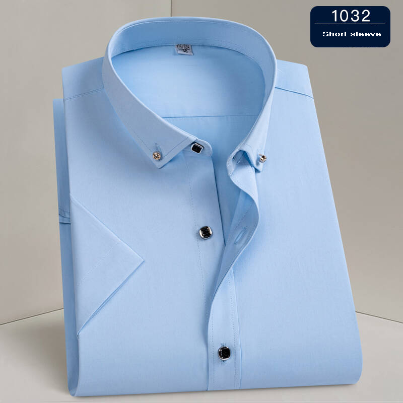 Offre spéciale chemise habillée pour hommes formel mince affaires classique basique diamant bouton Social chemise blanche à manches courtes hommes vêtements