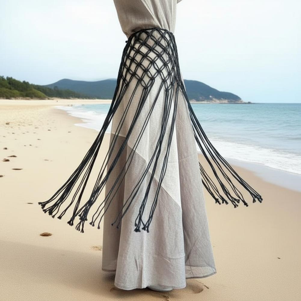 Jupe à franges en crochet fait main pour femme, ceinture à franges en maille tricotée sexy et tendance, pour costumes, jeans, paréo de plage, écharpe de hanche, vacances à la plage