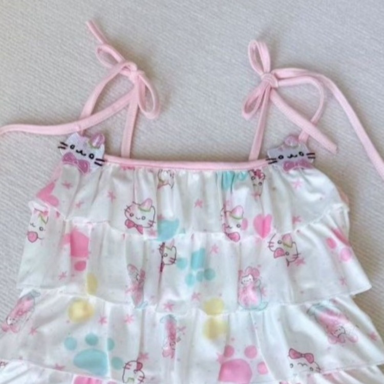 Débardeur Bandage brodé japonais Kawaii pour femmes, Y2k, esthétique, imprimé chat de dessin animé, mignon, Harajuku, Camisoles brodées à volants