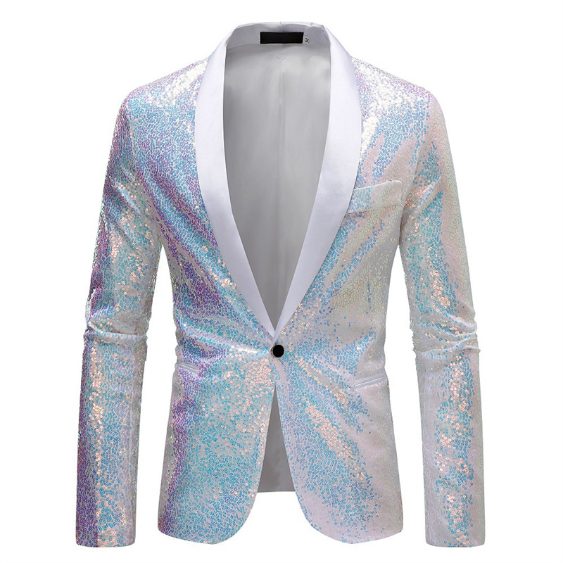 Blazer doré brillant pour homme, orné de paillettes, veste de costume pour soirée, bal de promo, vêtements de scène pour chanteurs