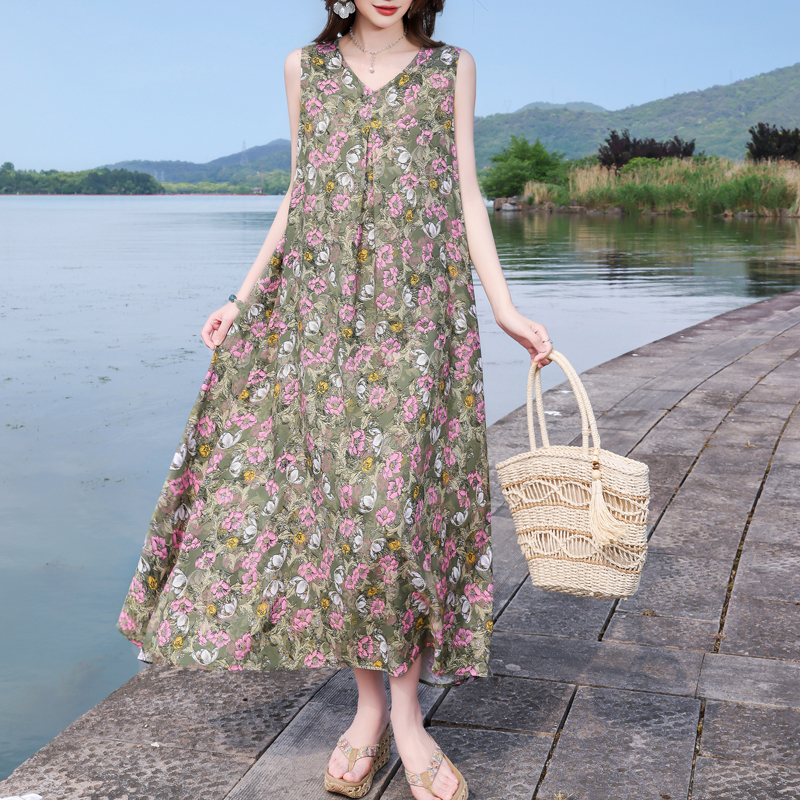 Nouvelle Robe d'été décontractée vintage pour femmes 2026, grandes tailles, imprimée, à manches courtes et col en V, vêtements féminins