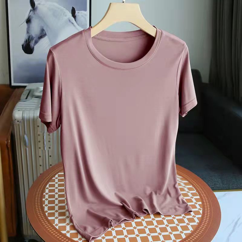 Mode 2025 nouveau coréen femmes Modal col rond manches courtes T-Shirt café couleur unie décontracté été dame vêtements T-Shirt haut basique