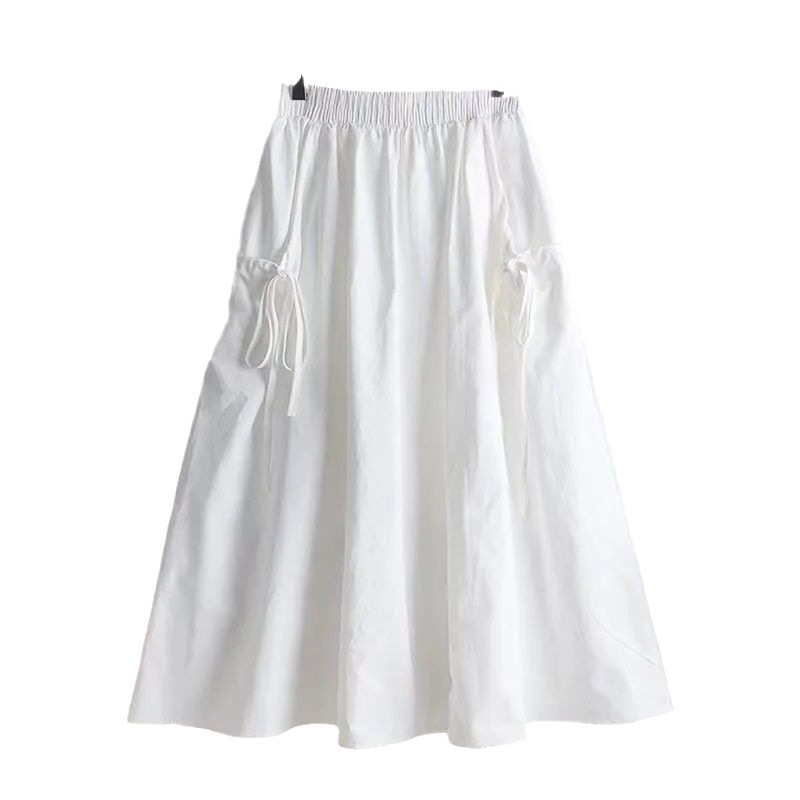 Jupe cargo d'été pour femmes, couleur unie, jupe mi-longue de style coréen avec poches, jupe de travail en forme de A pour étudiantes, jupe cargo pour femmes.