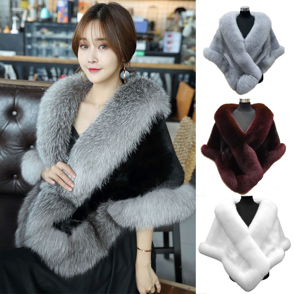 Mode hiver chaud châle épaissir mariée Cardigan Cape manteau fausse fourrure col châle nouvelle écharpe et enveloppement