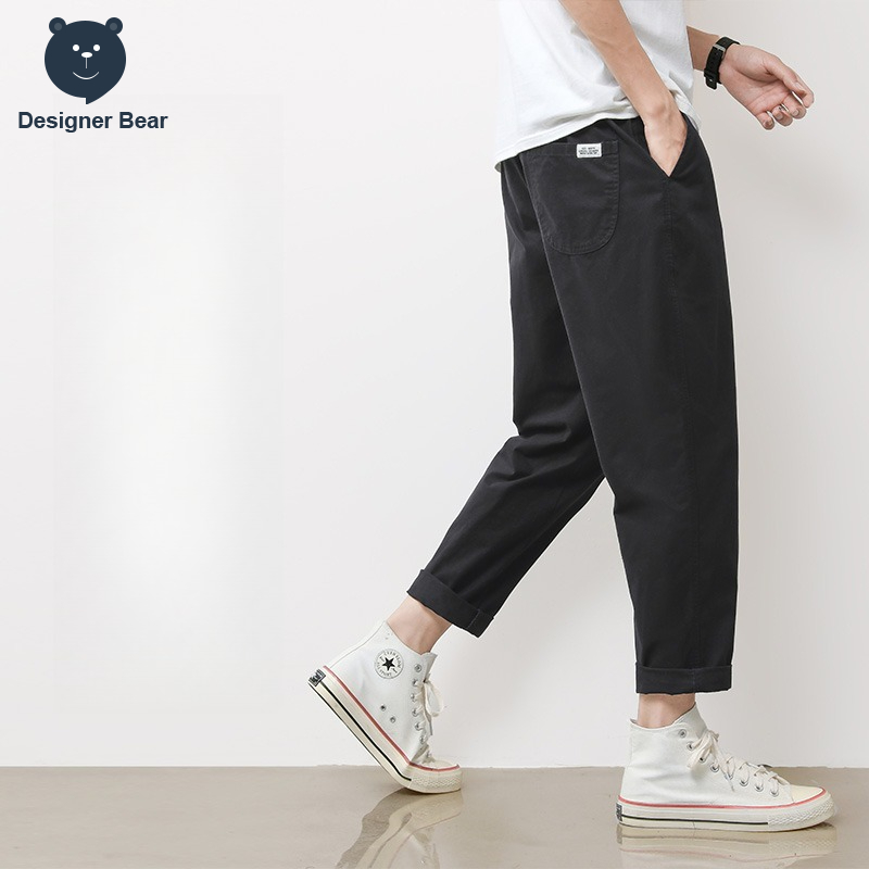 Pantalon chino décontracté pour homme, été, haute qualité, 95% coton, respirant, couleur unie, taille élastique, style Amekaji