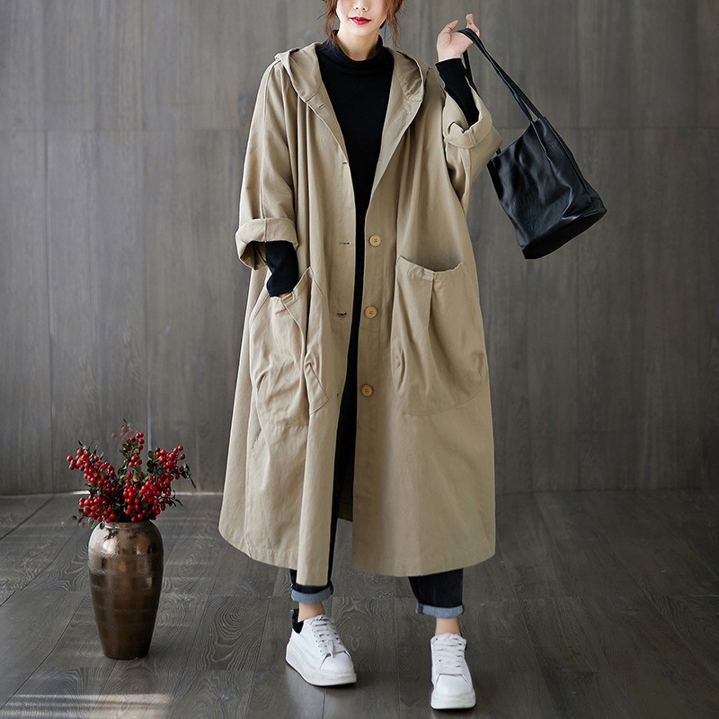 Manteau long décontracté à capuche pour femme, coupe ample et oversize, avec poches, collection automne 2026