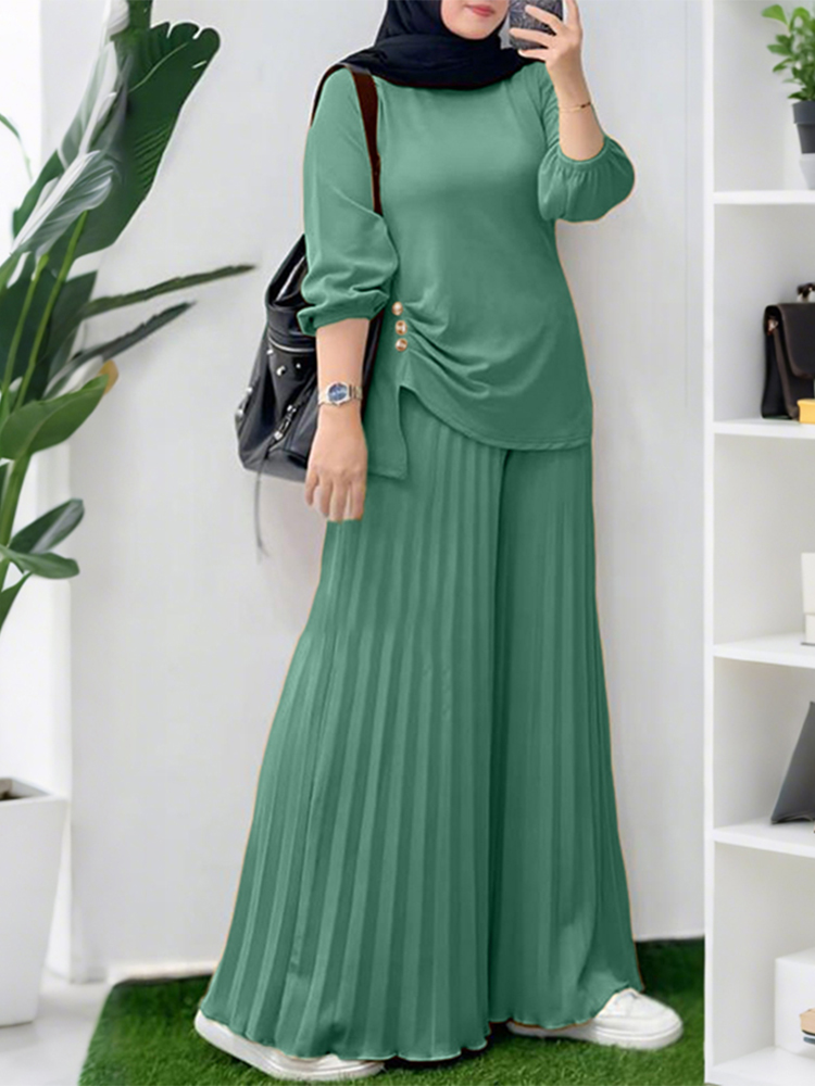Femmes 2025 automne correspondant ensembles ZANZEA tenues musulmanes Ramadan 2 pièces ensemble décontracté à manches longues hauts pantalon costume solide survêtement