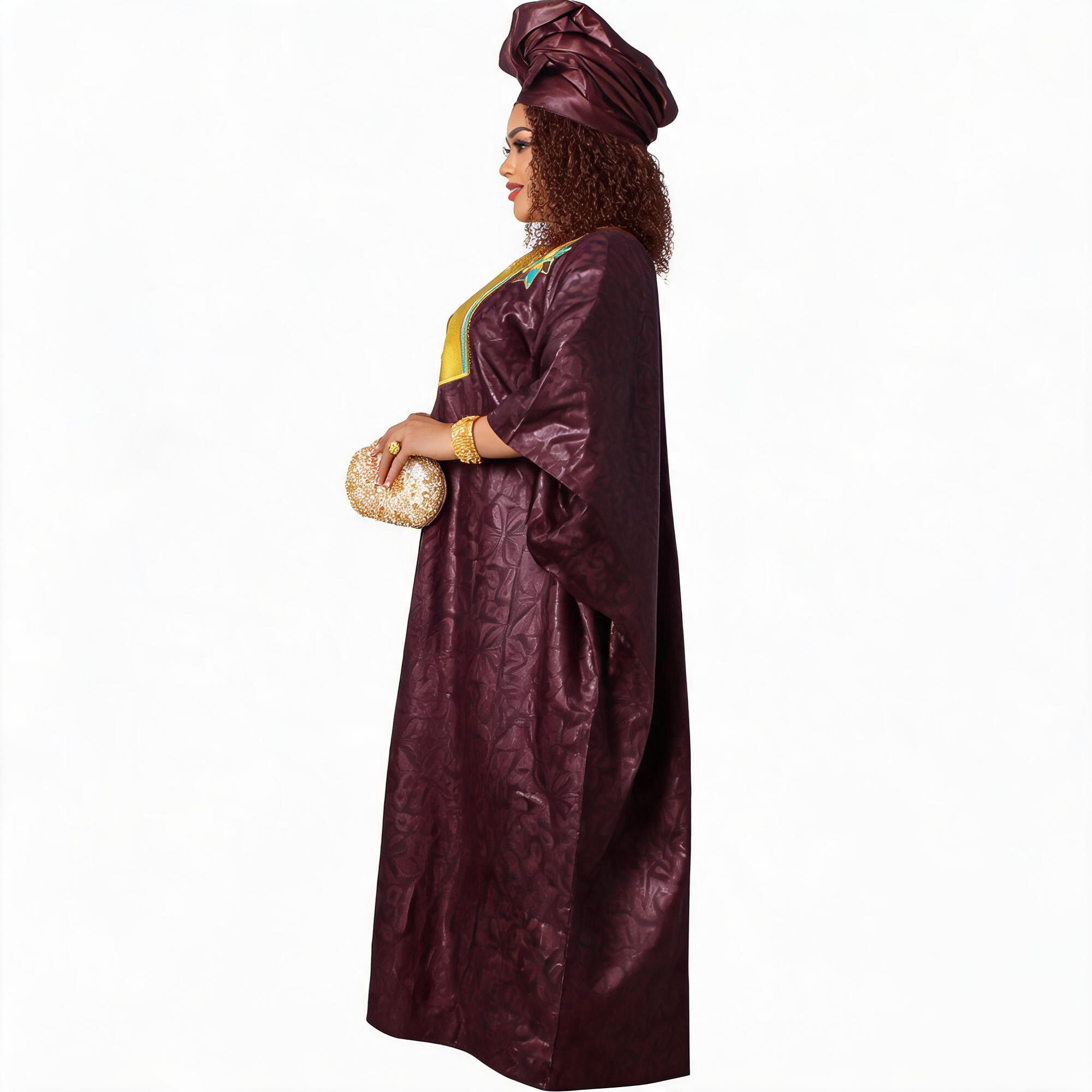 Robes africaines pour femmes grande taille, robe longue en bazin riche avec broderie et écharpe