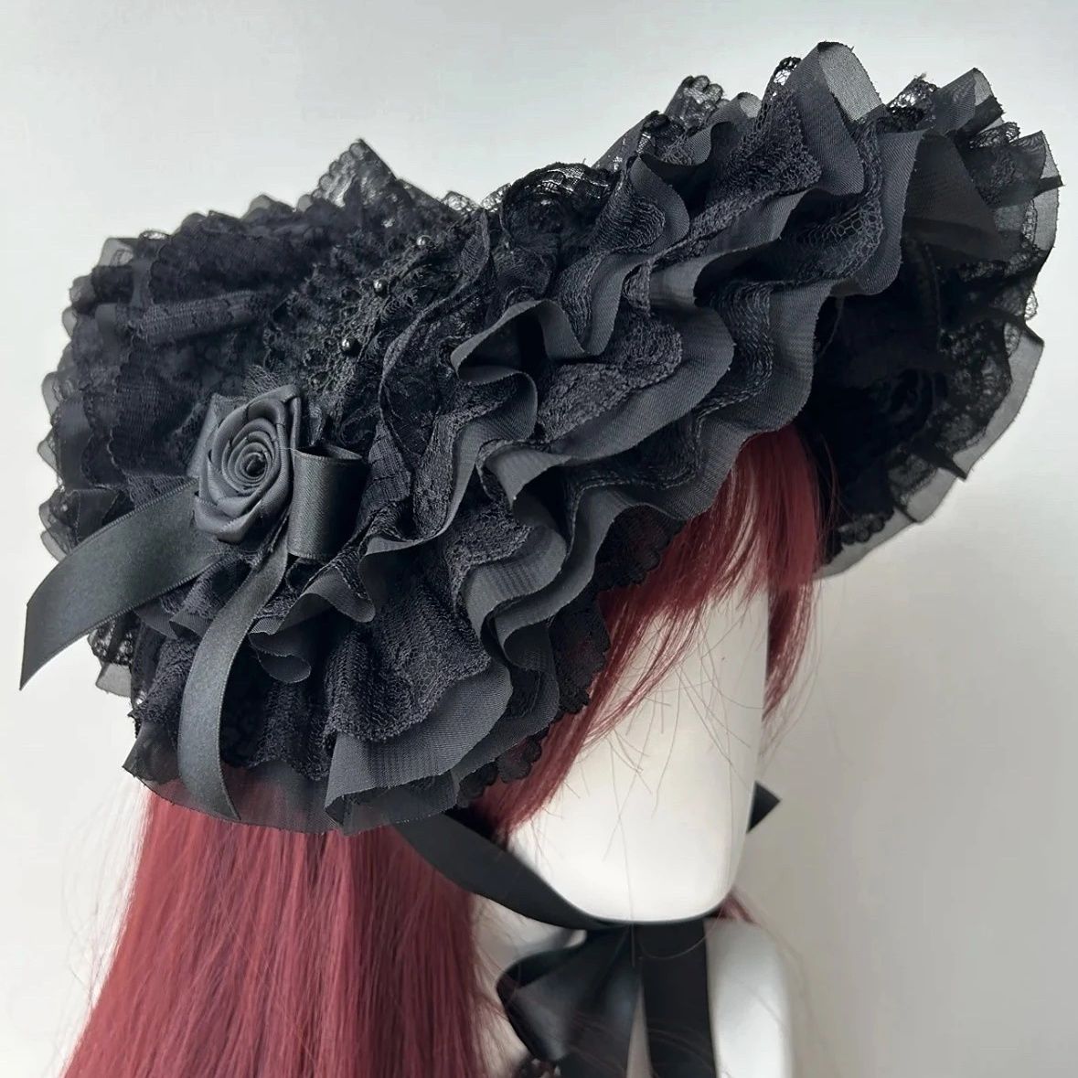 Chapeau Lolita noir original, style chinois et occidental BNT, accessoires de cosplay faits à la main de style gothique à large bord