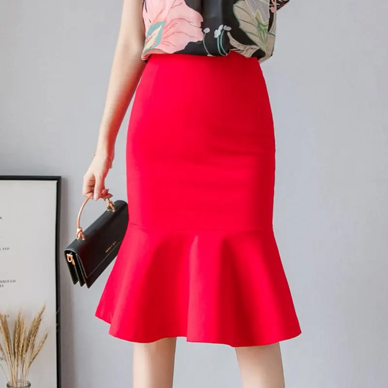 Jupe Femme Grande Taille Tendance 2026 Sexy Taille Haute Volants Moulante Style Coréen Bureau Midi Crayon