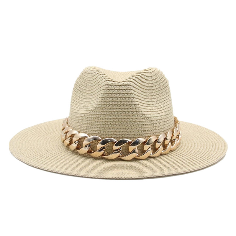 casquettes casquette chapeau femme casquette femme Chapeaux pour femmes, paille de soleil, Panama, chaîne dorée, ceinture pour hommes, printemps, noir, kaki, plage, décontracté, été