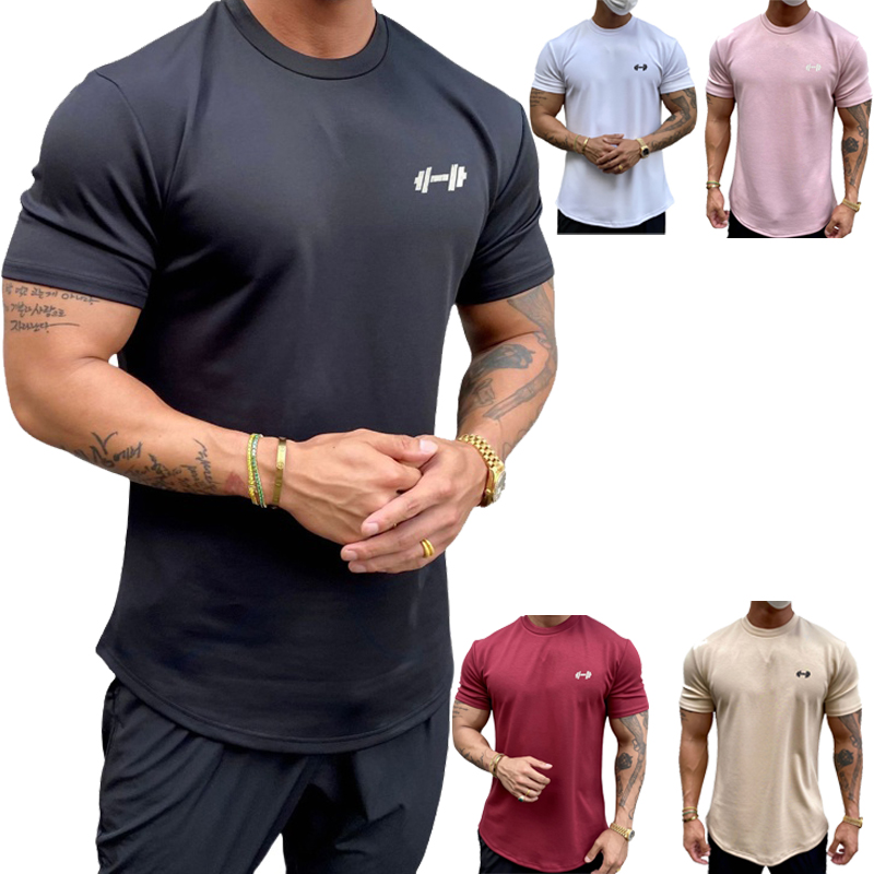 T-shirt d'été en coton pour hommes, T-shirt à manches courtes, T-shirts de fitness et de gym, T-shirts de sport pour l'entraînement, hauts décontractés à la mode, vêtements pour hommes