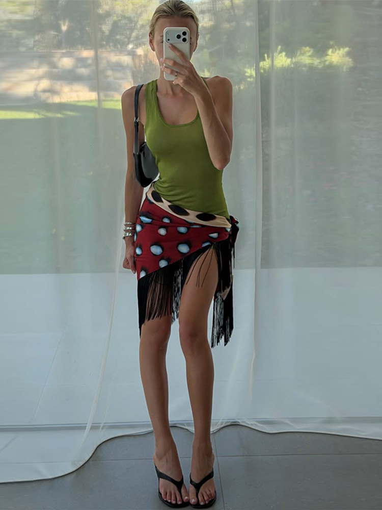 Jupes pour femmes à motifs léopard et à franges, patchwork, mini-jupes irrégulières double face, été 2026, chic, streetwear féminin, nouveauté.