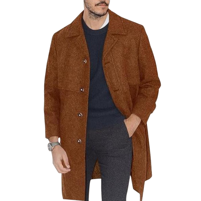 Manteau à revers en laine trempée pour hommes avec doublure, vestes longues, vêtements à boutonnage simple, décontracté, bureau, rue, extérieur, taille EU US