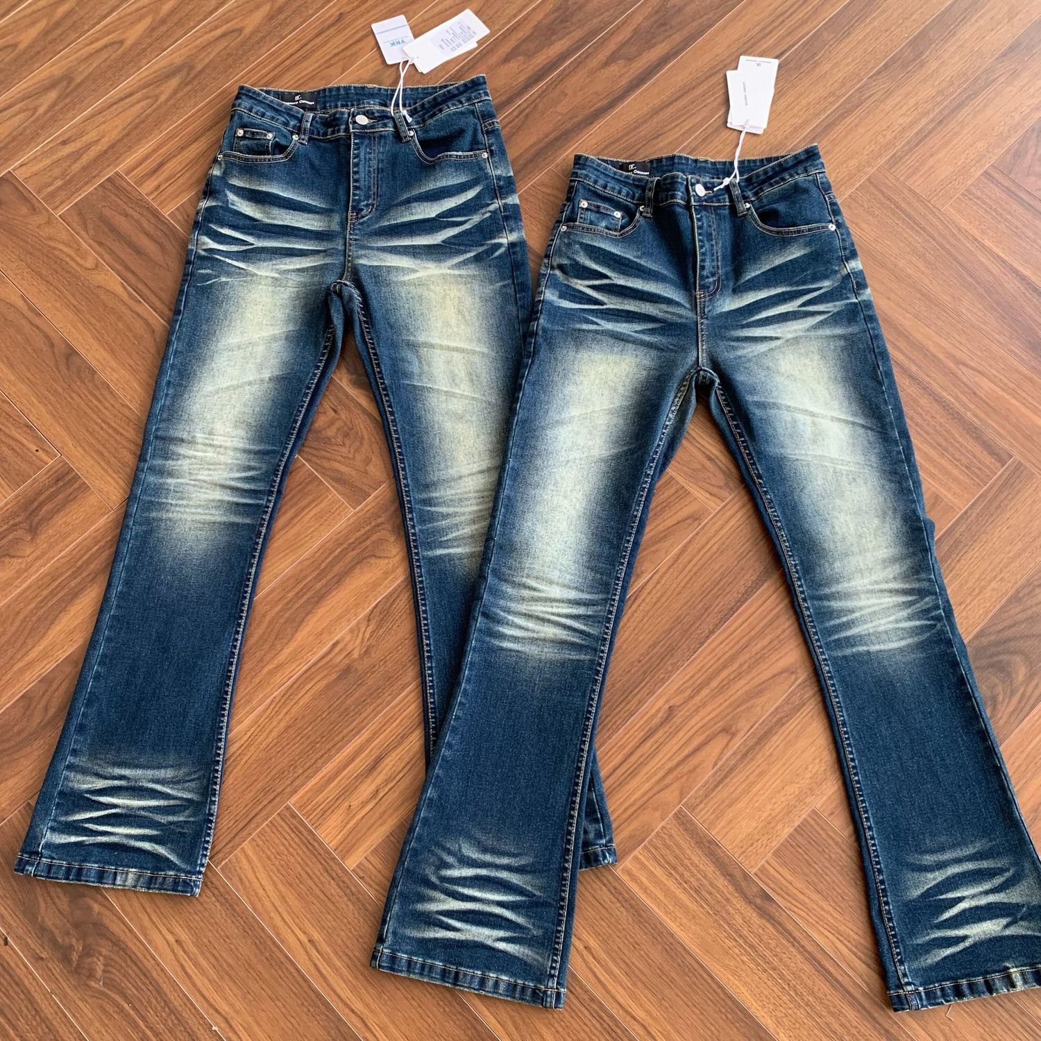 Jeans de luxe pour homme Original 2026, délavé à l'eau forte, bleu foncé, effet barbe de chat, coupe légèrement slim, pantalon long vintage pour homme