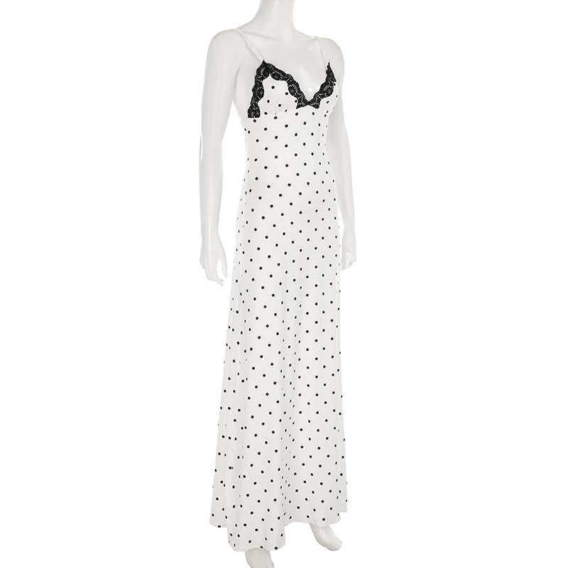 Robe Maxi en dentelle pour femmes, col en v, Patchwork, dos nu, taille haute, Slim, Spaghetti, contraste, robe de soirée, printemps
