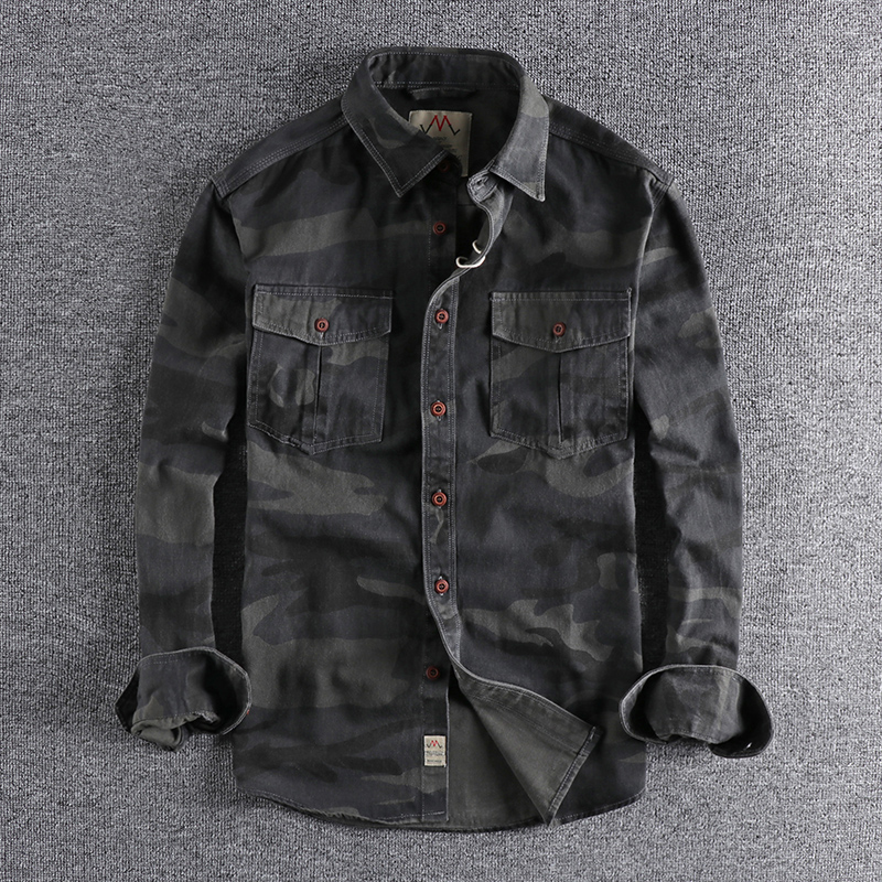 Solomon-Chemise à manches longues pour hommes, vêtements de travail de style n, chemisier décontracté pour jeunes militaires, double poches, mode
