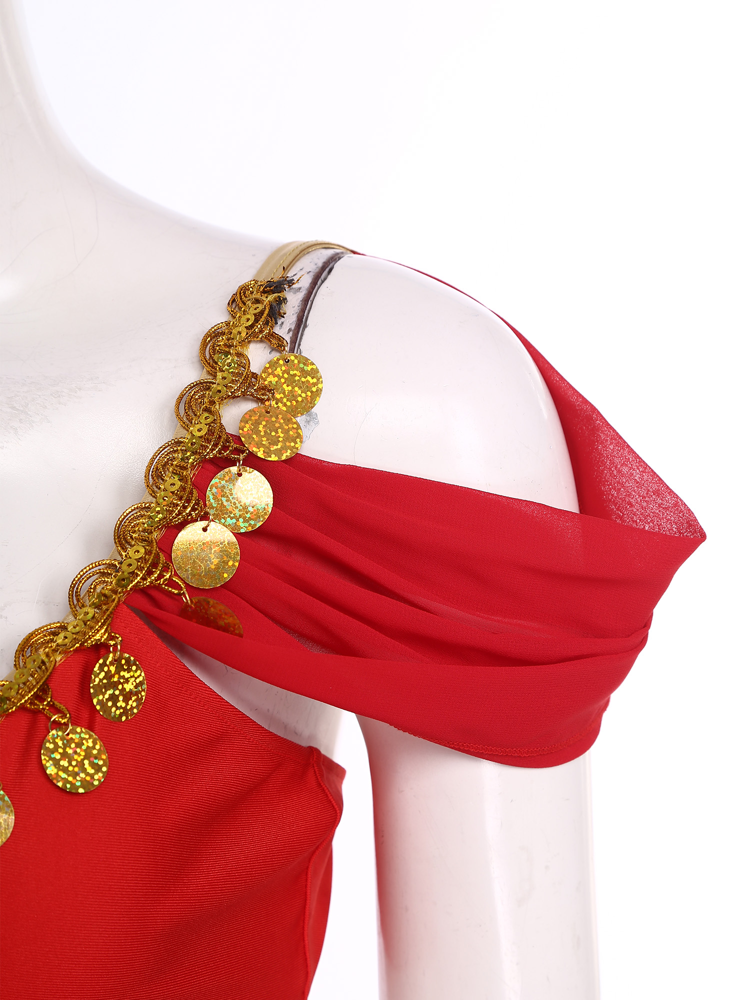 Costume de spectacle de danse du ventre ethnique pour femmes, robe à paillettes, ourlet en mousseline de soie, short intégré, robes d'halloween de danse orientale arabe