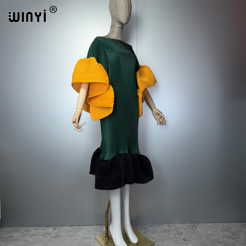 Robe plissée élastique WINYI, style bohème, tenue de plage, kaftan musulman, abaya, robe longue de luxe pour femme, Dubaï, robe de soirée pour les vacances.