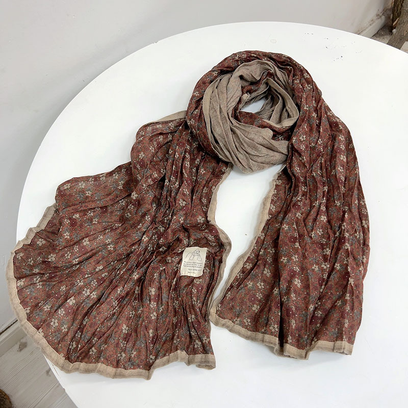 Écharpe rétro en coton coréen pour femme, châle fin et respirant, écharpe florale, mode féminine, printemps et automne, nouveau