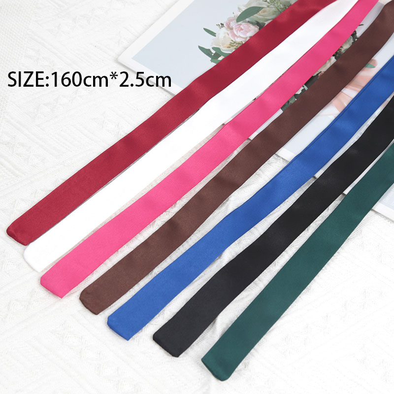 Écharpe en soie unie 160 cm x 2,5 cm, rubans de mode pour sacs, foulard fin pour femme, écharpe longue pour sac, foulard de cou