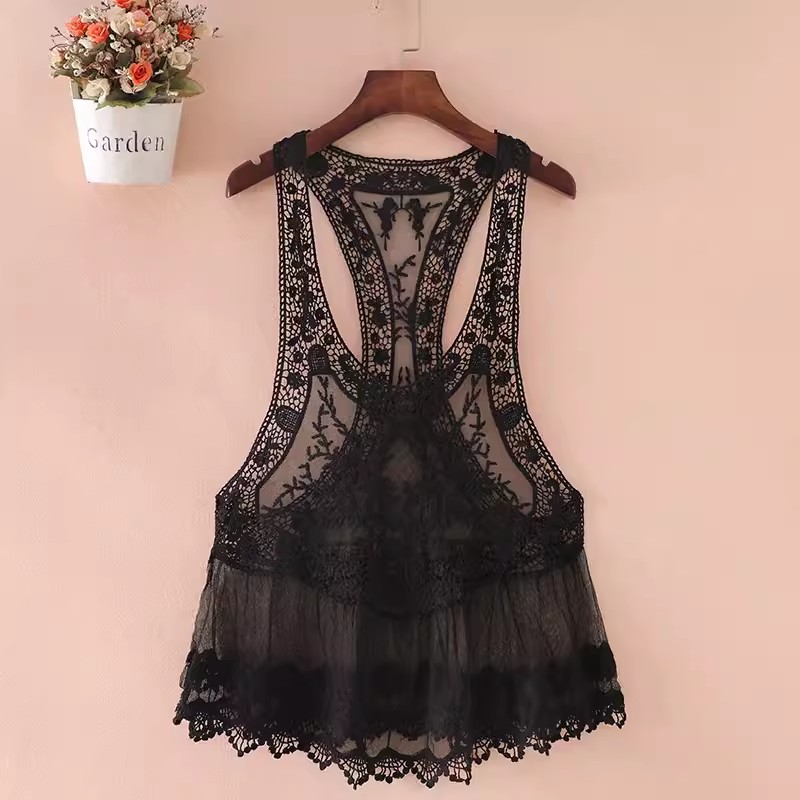 BO00-INSPIRED-Débardeur en dentelle crochetée style bohème pour femme, haut de plage en coton mélangé, précieux, cover-up, nouveau, boho, médicaments, été