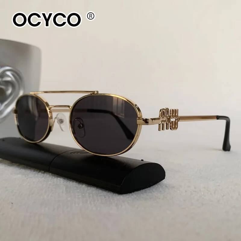 Lunettes de soleil à Double pont pour hommes et femmes, petite monture, marque de styliste, en métal, UV400, nuances de mode, rétro ovales