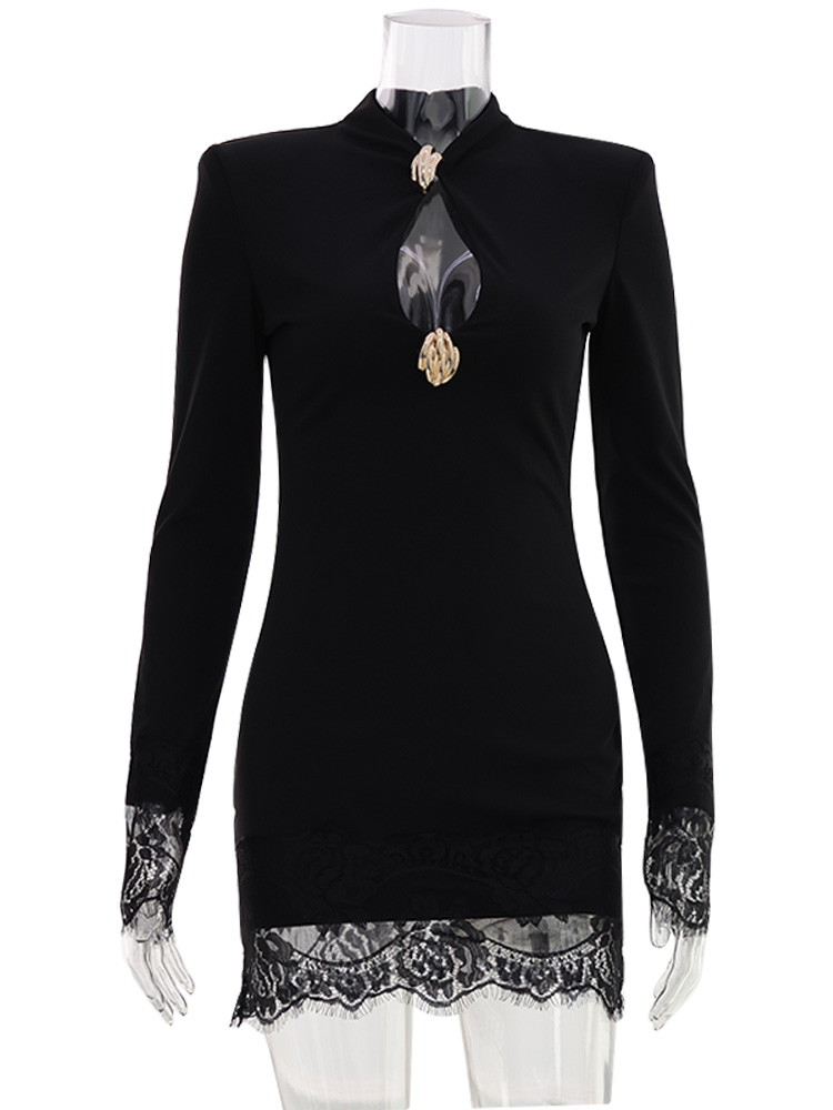 Robes unies pour femmes, sexy, pour soirée, à manches longues, ajourées, style fourreau, moulantes, mini, style urbain