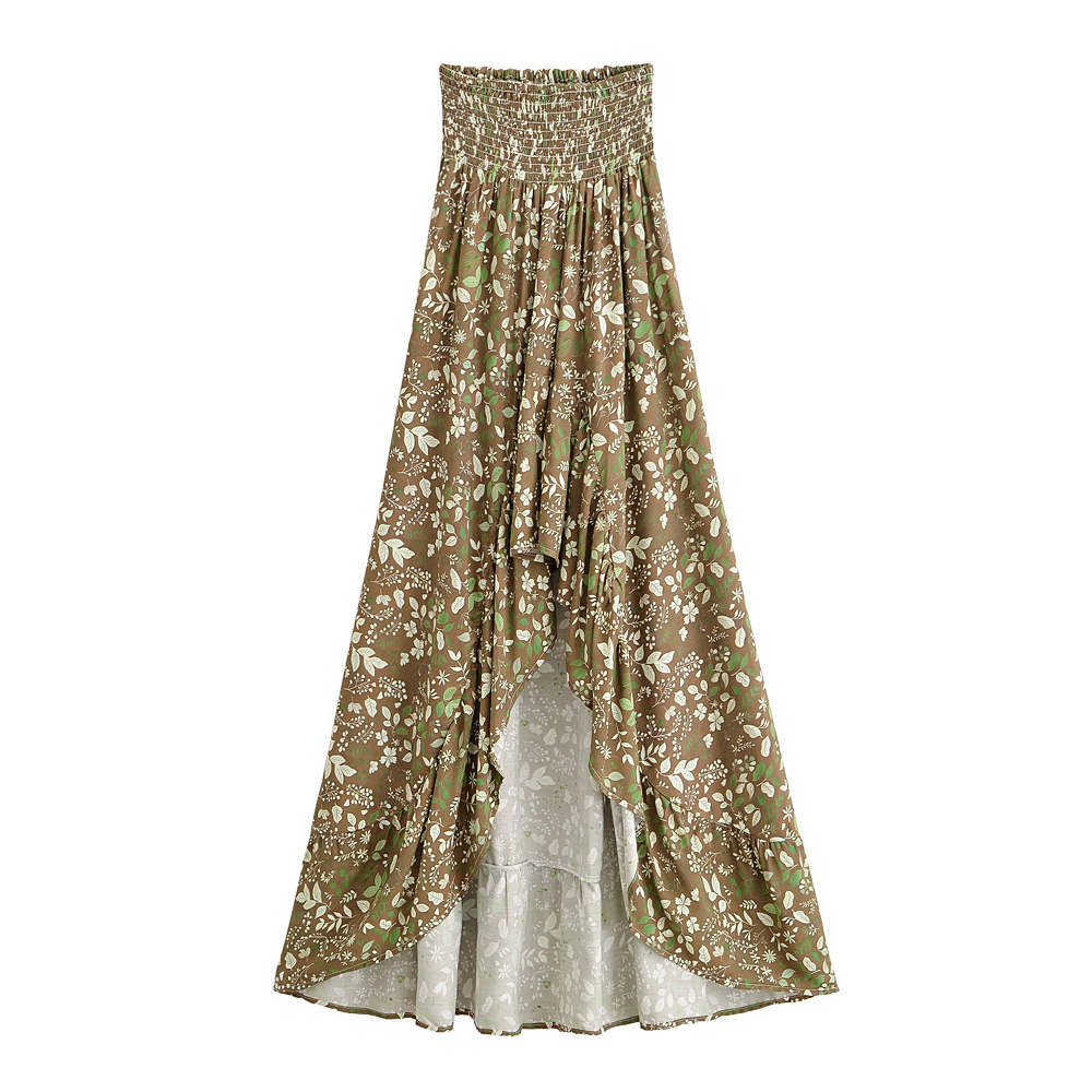Jupe longue maxi bohème à imprimé floral pour femme, jupe d'été à volants superposés coupe trapèze, taille haute élastique, pour plage et soirée, imprimé ethnique