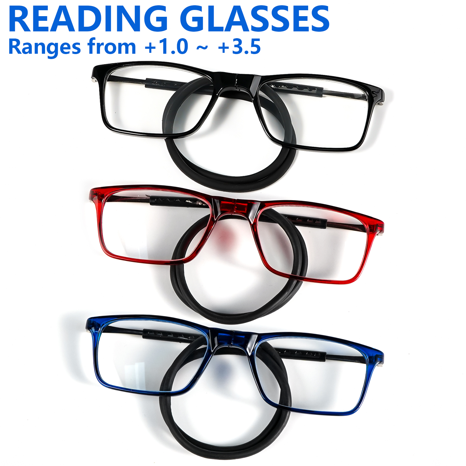 Lunettes de lecture magnétiques chics pour femmes et hommes - Sangle de cou facile à transporter, ajustement réglable, monture rectangulaire pour tous les types de visages