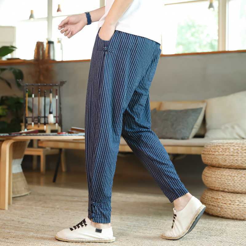 Pantalon Harem Homme Longueur Cheville avec Taille Élastique en Coton et Lin à Rayures – Nouvelle Collection 2026 Vêtements Homme