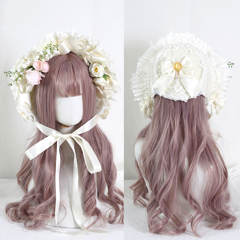 Chapeau de paille à fleurs en dentelle victorienne vintage, bonnet Lolita pour fille, bonnet à volants, à lacets, réglable