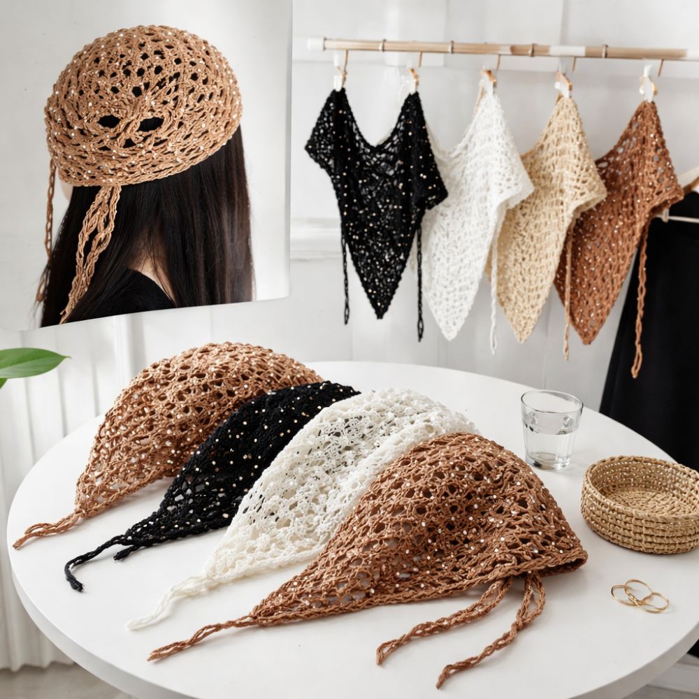 Foulard décontracté à sequins, bandeau ajouré polyvalent, écharpe triangulaire tricotée, style Ins Y2K, bonnets, bandeau, ambiance photo