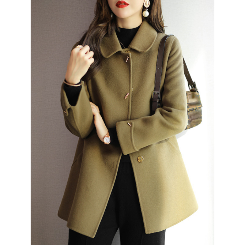 Manteau en laine pour femme, Slim, mode bureau, col carré, simple boutonnage, manteaux d'hiver pour femmes, taille large, poche, noir, 2023