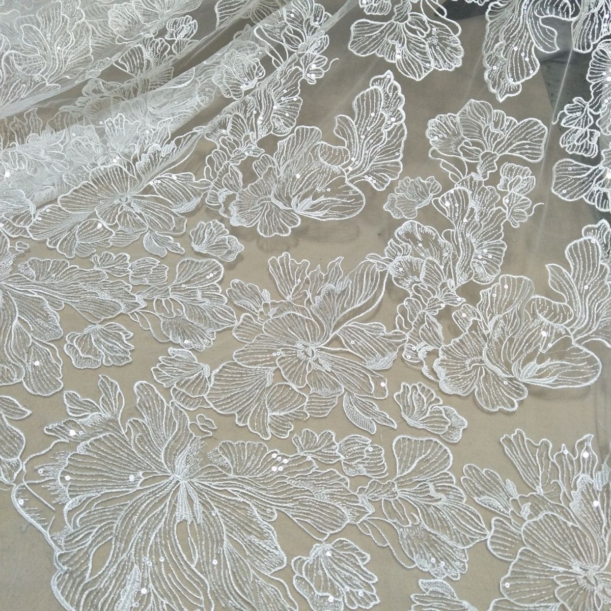 Rideau en maille et Tulle à paillettes, broderie de fleurs, tissu de bricolage, voile de mariée, robe en dentelle