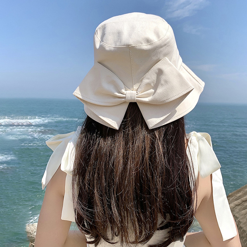 Chapeau seau à gros nœud papillon pour femmes, couleur unie, Protection solaire à large bord, casquette de pêcheur Panama, douce fille, voyage, visières de plage