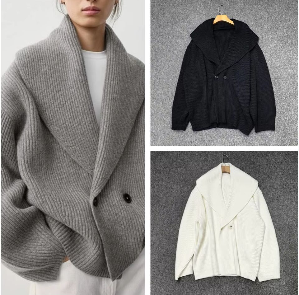 Cardigan en tricot mélangé de laine à col écharpe pour femme, couleur unie, deux boutons, pull ample pour femme, automne hiver