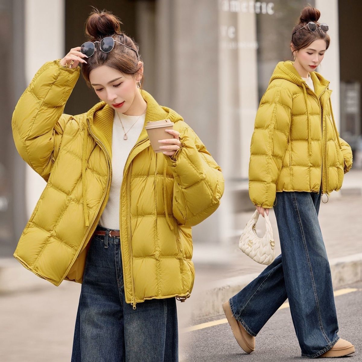 Parka matelassée en coton coréen pour femme, nouvelle collection automne-hiver 2026, décontractée, tricotée, à capuche, effet deux-pièces, chaude
