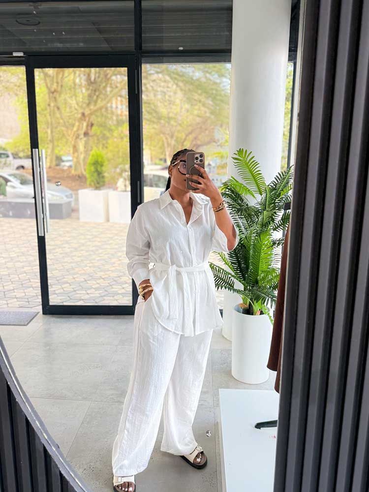 Vêtements pour femmes printemps-été, ensembles deux pièces, chemise blanche à manches longues amincissante et pantalon décontracté